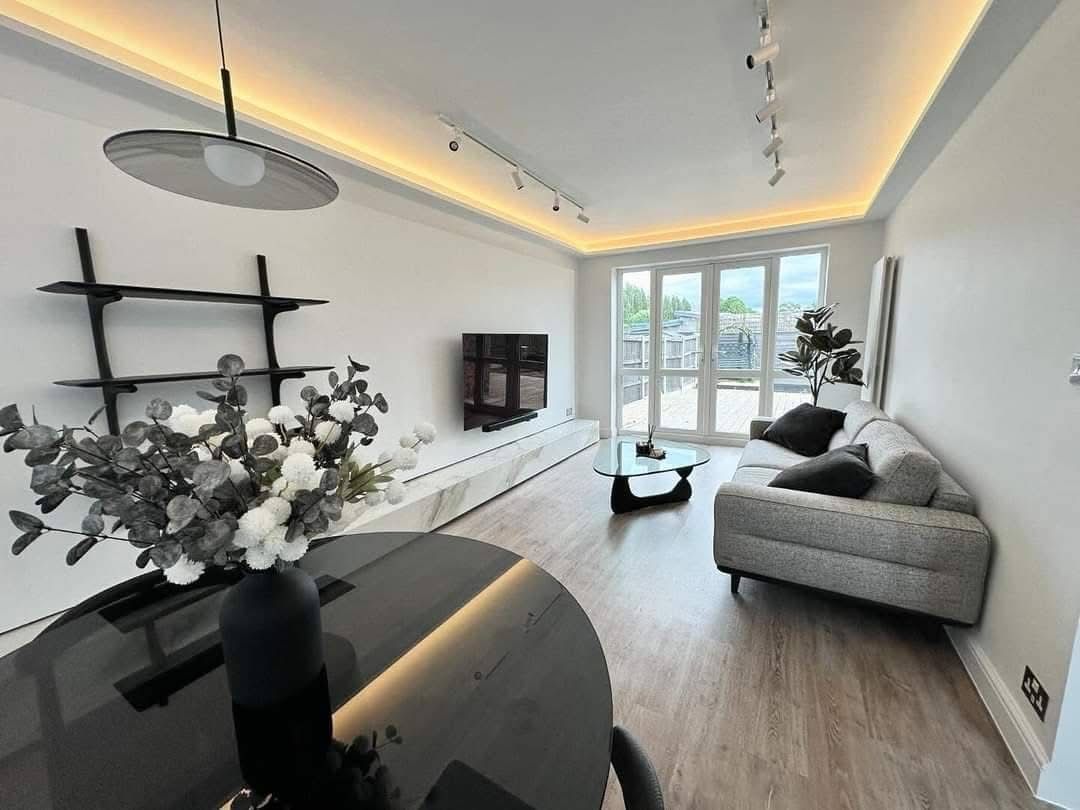 Living room renovation with LED ceiling lighting in Greater Manchester